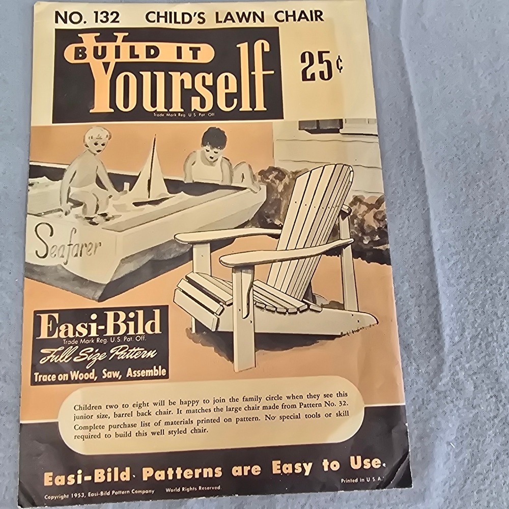 Vintage 1953 Easi-Bild Build It Yourself No 132 Child's Lawn Chair Wood Pattern